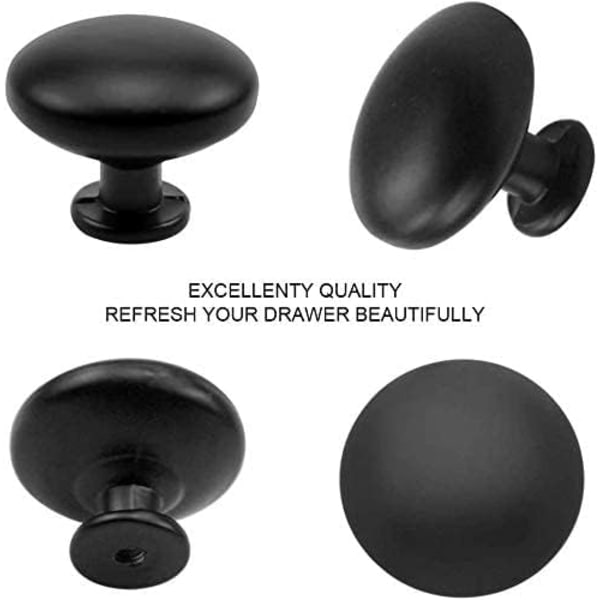 10 st mattsvarta lådknoppar, skåphandtag, låddragare, byråknoppar, lådknoppsats, skåphandtag, med rund topp, 30 mm knopp