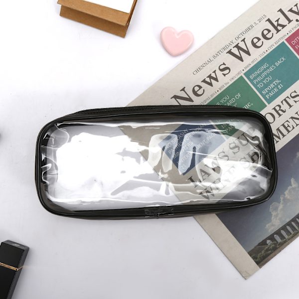 Transparent svart pennfodral, lämplig för studenter, kontor, skrivmaterial. Resekosmetikväska, bärbar necessär, vattentät, kosmetisk, PVC, bla