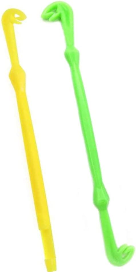 Sæt med 4 plastik krogfjerner værktøjer til fluefiskeri, gul og grøn