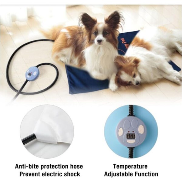 60x45 cm Kæledyrs varmepude elektriske varmetæpper til hund 7 temperaturniveauer vaskbart sikkerhedsdæksel varmeseng med anti-tygge ledning til lapi