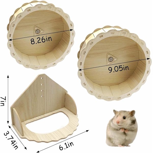 Hamsterhjul i trä, litet husdjursträningshjul, tyst hamsterlöphjul, muslöpning, snurrande hjul (8,26 tum)