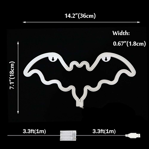 Bat Neon Halloween Natlys, LED Neon Bat Form Gotisk Lys til Væg, Ferie, Fest Teen Soveværelse, Juledekoration - Bat (Varm Hvid)