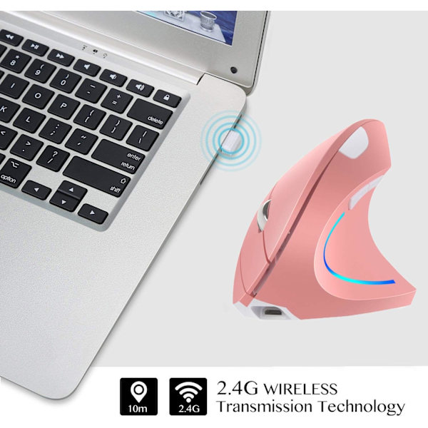 Pink 2.4GHz Trådløs Ergonomisk Vertikal Mus med 4 Justerbare DPI 800/1200/1600/2400, 6 Knapper, Kompatibel med PC, Desktop og Mac