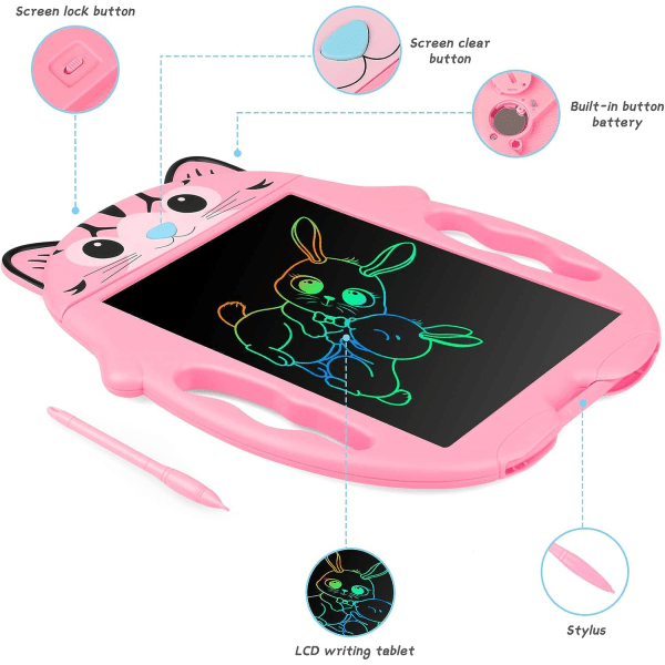 8,5 tuuman söpö kissa värillinen LCD-kirjoitustaulu (vaaleanpunainen), grafiikkataulu, piirtotaulu lapsille, kannettava pyyhittävä kirjoitustaulu, numeropiirtotaulu pojille