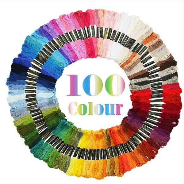 Broderigarn, 100 farger myk polyestertråd, 8 meter 6 tråder, for broderi, korssting, sytråd, armbåndstråd knuting og C