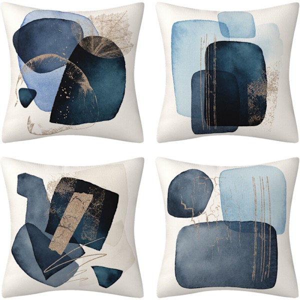 Abstrakt Putetrekk 45 x 45 cm Moderne Minimalistisk Geometrisk Blå Dekorativt Putetrekk for Sofa Soverom Hjem Dekor 4 Stykker