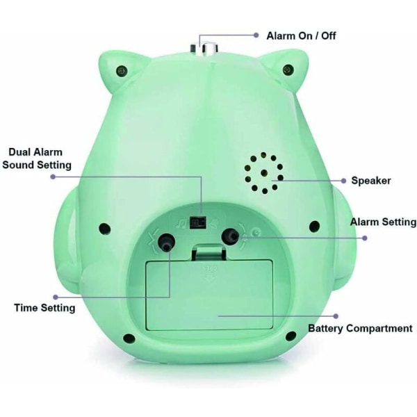 Cute Cartoon Owl Music Alarm Clock Desk Clock for Kids(Green)