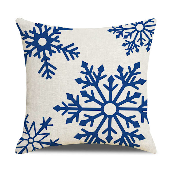Jul örngott 18 x 18 set om 4 Xmas dekorativa örngott blå God Jul snöflinga kudde heminredning supersoft bomull linne kasta P