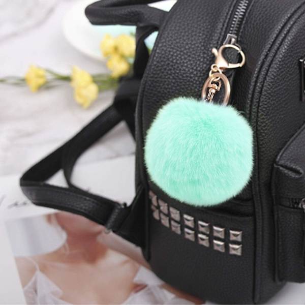 Aqua Fluffy Nøglering, Blød Plys Charm Ring Nøglering, Faux Pels Bold Taske Charm Nøglering Dekoration
