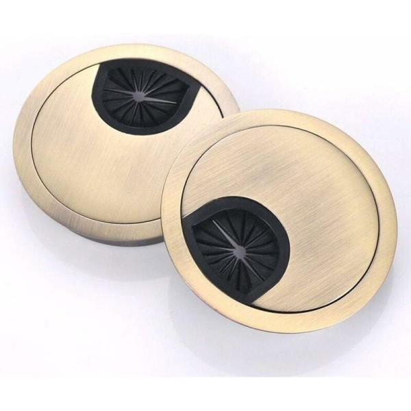 2 stk. Noble Cable Pass 60 mm - Kabelhulldeksel for skrivebord, skrivebord og benkeplater - Materiale: Sink-legering (Bronse)