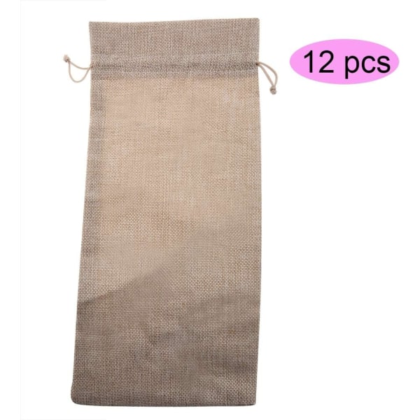 (Beige) 12 kpl, Koko: 15*35cm, Viinipullon lahjapussi Joululahjapussi Viinipullon tulppa Pöytäkoristelu Häihin Syntymäpäiväjuhliin