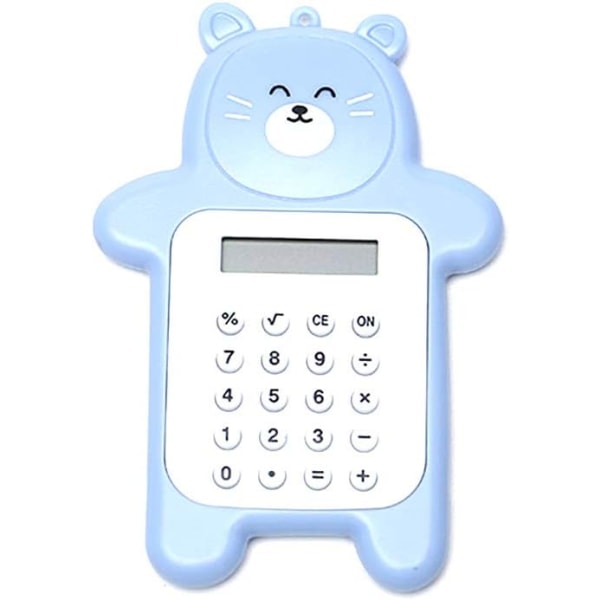 (Blå) Mini Cute Bear bærbar digital lommeregner, lommeregner med 8 skærme, Cute Cartoon Bear lommeregner, kontorartikler
