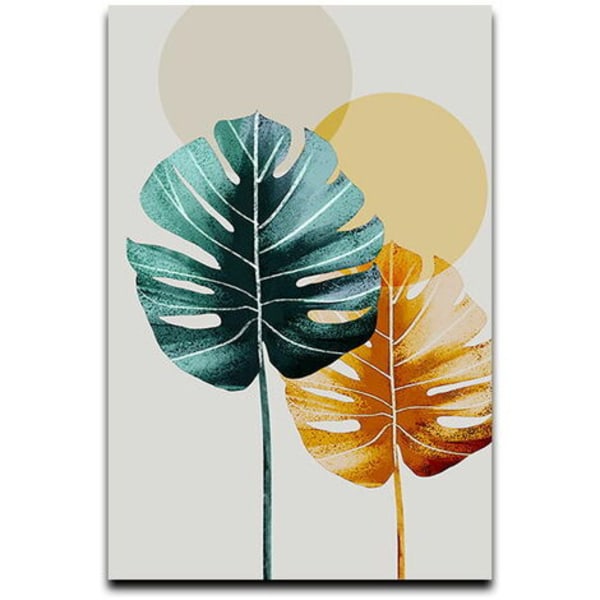 Set of 3 Wall Decoration Painting Living Room Canvas Monstera Gold and Green Poster Adult Bedroom Decoration Green Plants Decorative Painting, Woode