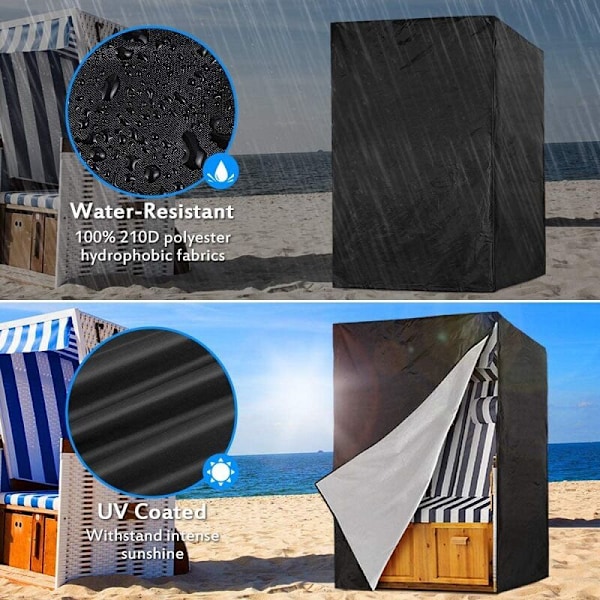 Beskyttelsestrekk for strandstol - vinterbestandig - 210D - Vanntett - rive- og UV-bestandig - svart - 135 x 105 x 175/140 cm