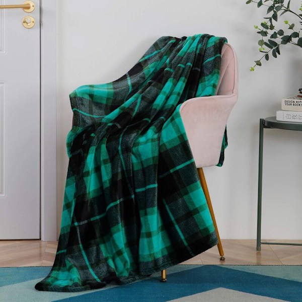 Polar plaid tæppe til seng eller sofa i fleece, tæppe kastet ind i flise flannels hele sæsonen 127 x 150 cm, grøn