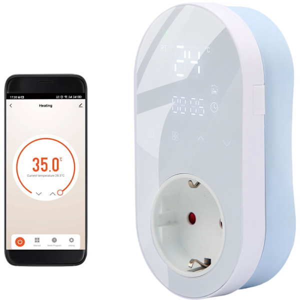 Stikkontakt til digital WiFi 16 A termostat med Tuya applikation, stemmestyring, temperaturregulator 5 + 1 + 1, seks perioder og varme og køl