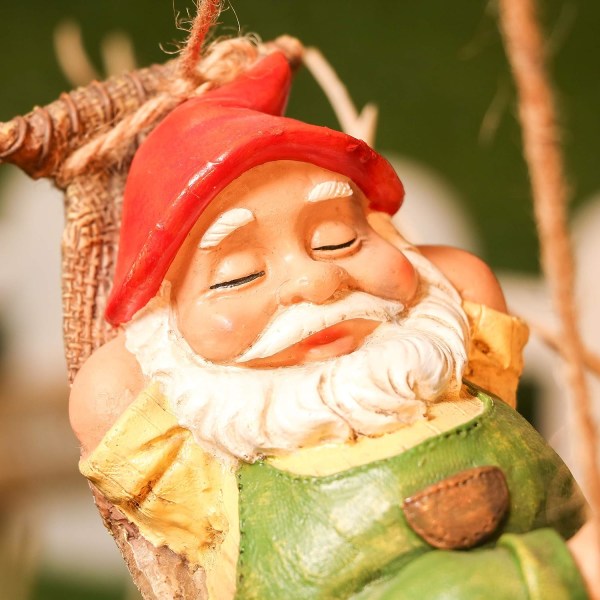 Serie av hängande Gnome trädgårdsdekorationer utomhus (18 cm), används för att dekorera träd, sovsäckar, utomhusstatyer och sommardekorationer, vattenp