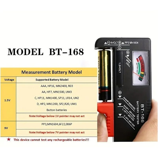 AA/AAA-batterier/C/D/9 V/1,5 V, universellt knappcellsbatteri, färgkod, indikator, spänningstestare, verifierare
