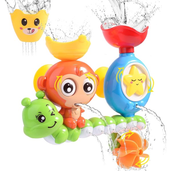 Monkey sugkopp badleksak, badkar leksaker Vattenfall vattenstation med en stapelbar kopp fontän vatten dusch leksak, present till spädbarn och barn