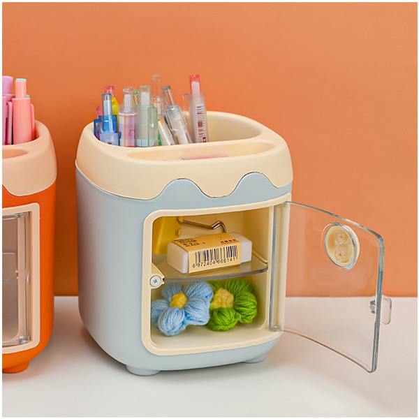 Tegneserie Multi Grid Piggy Pen Holder (pink), Sød Kosmetik Opbevaringshylde, Multifunktionel Opbevaringsbeholder, Klasseværelse Studerende Bord Desktop Station