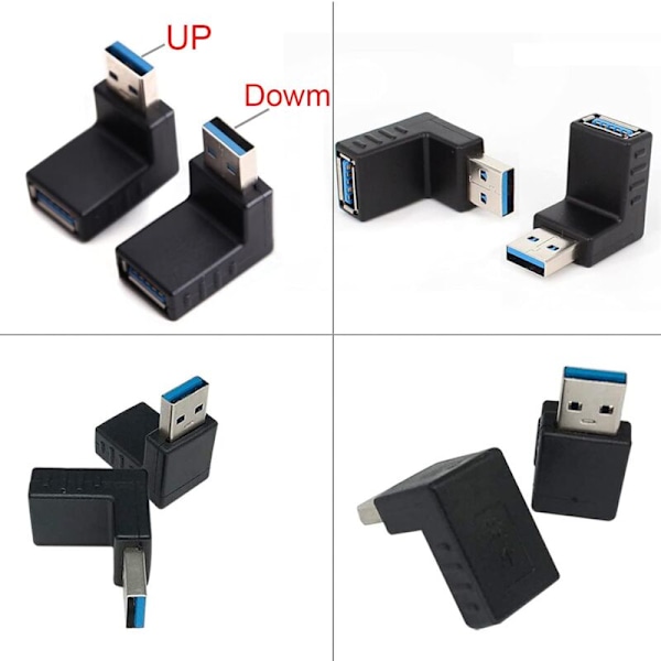 USB 3.0 kulma-adapteri, 90° kulma-adapteri, USB naarasjatkoliitin 2 kpl paneelipistorasia, yhteensopiva kaikkien USB-kaapeleiden kanssa