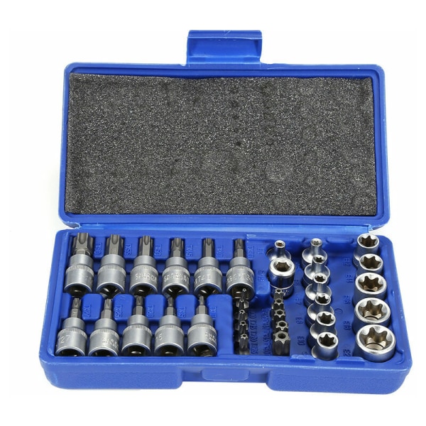 34-osainen Torx-hylsysarja I Mutterisarja E4-E20 I Torx-hylsysarja T10-T60 I Hylsyavaimen lisäosat