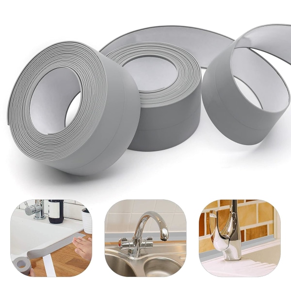 3 Roll of Kitchen and Bathroom Adhesive Seals Thickness 3.8cm Length 3.2m gray