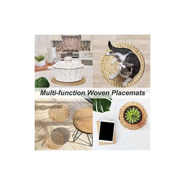 Naturlige vevde vannpistol plassmatter, runde vevde plassmatter, vevde strå plassmatter, sett med 6 (30 cm)