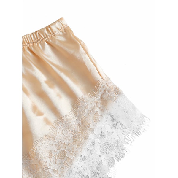 Dam satin pyjamas set 4 delar blommig spets trim camisole underkläder pyjamas med morgonrock M guld