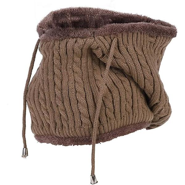Brun - Herr Varm Ull Stickad Balaclava 2 i 1 Luva Halsduk Mössa Vinter Varm Hals Gaiter Öronmuffar Mössa Cykling Camping Skidåkning Snowboard (1st)