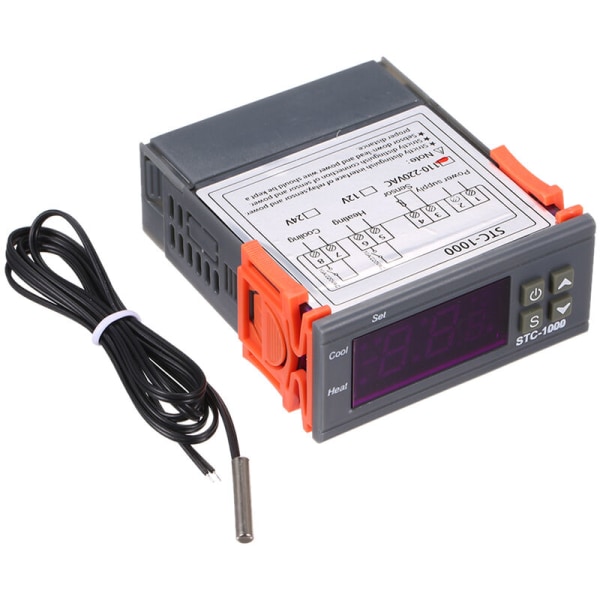 STC-1000 Digital Temperaturregulator, Kjøling Oppvarming Centigrade Termostat, Med Sensor, 12V