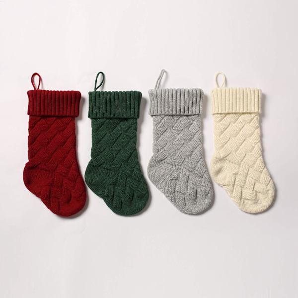 4-pack Kabelstickade Julstrumpor Klassiska Dekorationer Present 2