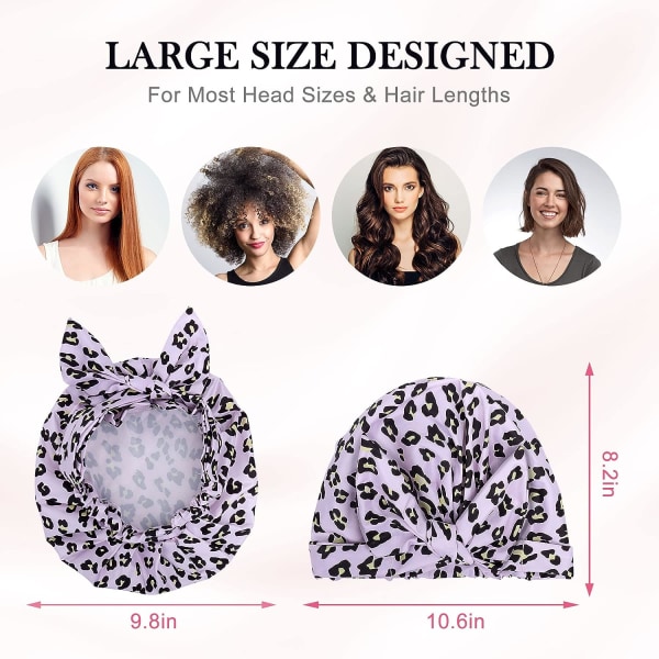 Dusjhette for kvinner - Vanntett gjenbrukbar dusjhette justerbar knute svømmehette med elastisk bånd for damer jenter bading spa (rosa leopard)