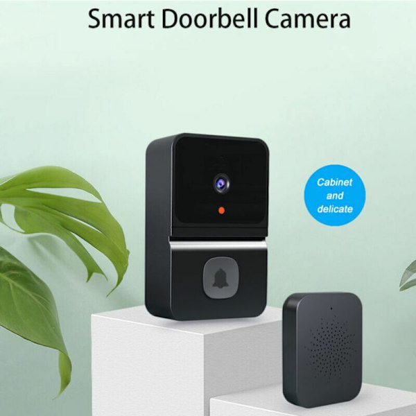Trådlös videodörrklocka Kamera Smart Dörrklocka med 450P Nattvision 2-vägsljud Molnlagring Batteridriven Svart