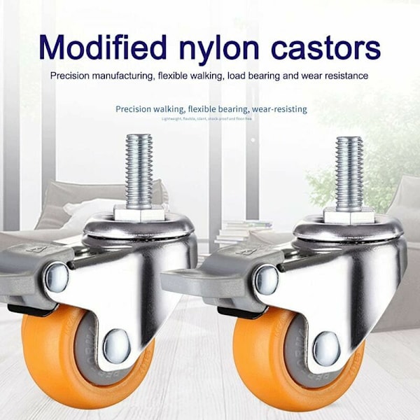 Meget resistente transportruller med bremse, 360 graders drejelige, perfekte til små møbler (orange, dimensioner: 32mm, M6 × 15), 5 stk