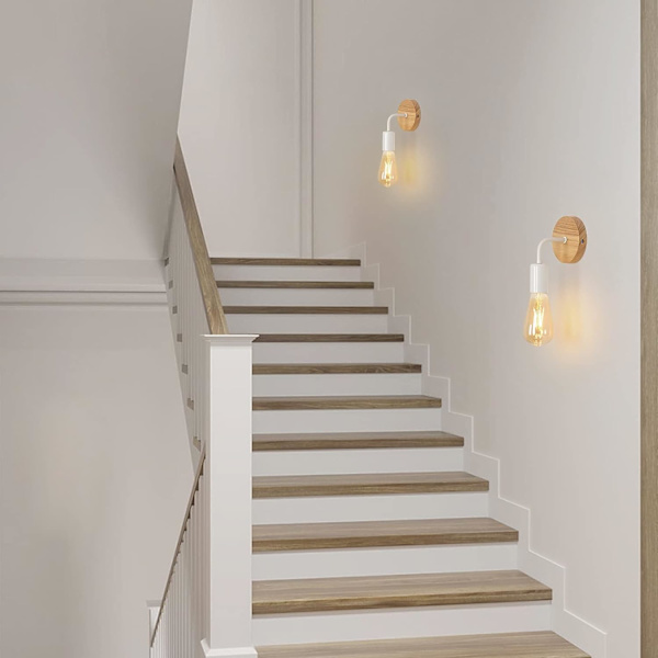 2-delt innendørs vegglampe, LED industriell innendørs vegglampe, trevegglamper for stue, soverom [E-klasse