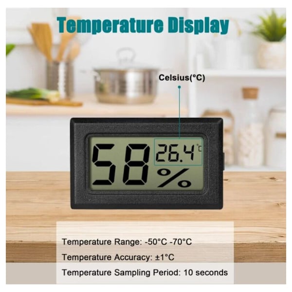 Mini Hygrometer Termometer Digital Inomhus Fuktighetsmätare med Temperatursensor för Växthus Bil Hemmakontor, Celsius (°C)