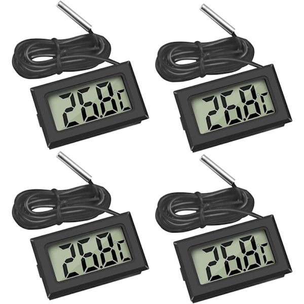 Mini Digital LCD Termometer med Temperaturprob och Sensortestare för Kylskåp, Frysar, Akvarium (4X Svart)