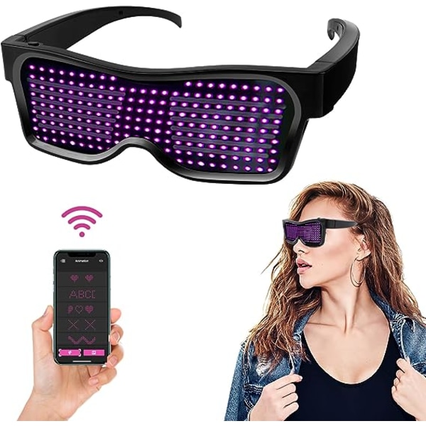 LED-briller for menn og kvinner Cyberpunk Light Up-briller LED Bluetooth Rave-briller Glow LED-briller USB-oppladbare med tekstgraffiti-animasjon Rhythm