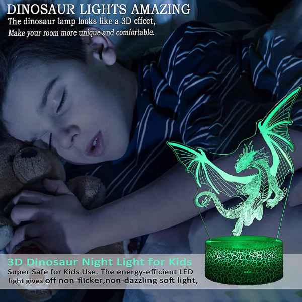 Dinosaur-serien fargerikt 3d nattlys, kreativt gavelampebord
