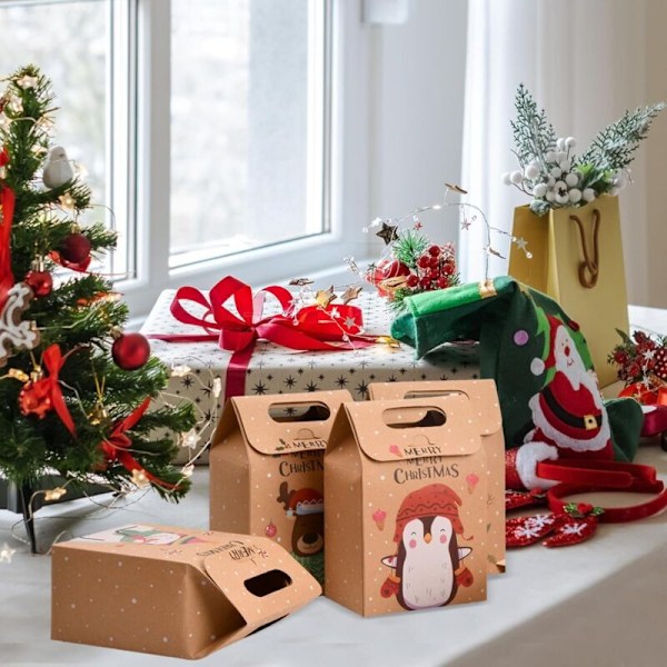 24 st Julklappspåsar Lådor (9.4614cm), Jul Kraft Presentpåsar, Kraftpapper Julklappslådor, Julklappspåsar för Presentinslagning, Godis