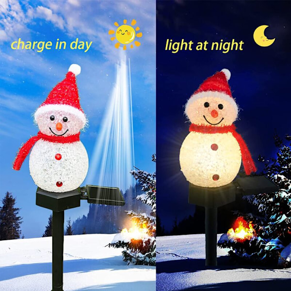 Paket med 2 Snögubbe Solcellslampor Snö Wollers Jul Snögubbe Dekorativa Lampor Dekorationsbelysning