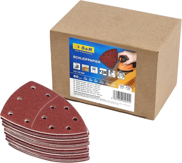 60 stk. trekantet sandpapir 105 x 152 mm