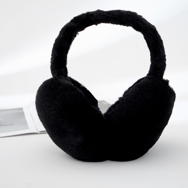 Kvinnors hopfällbara öronmuffar för kallt väder, fluffiga öronmuffar, vintervarmt pannband, söta casual öronmuffar (svart)(svart)