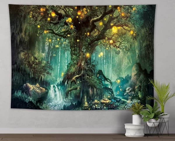 Magisk Skog Gobeläng Väggbonad Magisk Tyg Växt Gobeläng Väggdekor Hem Vardagsrum Sovrum Sovsal, 97x73