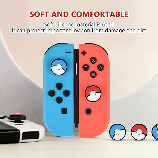 4 stk. - Røde og blå tegneseriekugler Beskyttende hætter til Switch / Switch Lite / Switch OLED Joy Con