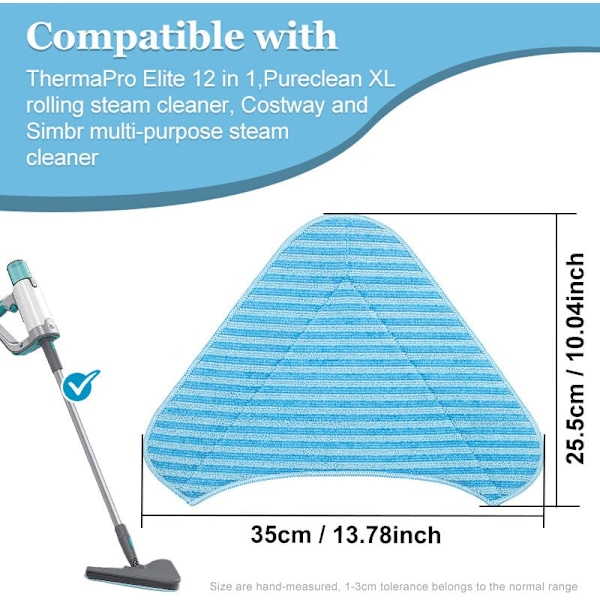 Triangulære udskiftningspuder til PurSteam ThermaPro Elite 12-i-1 dampmoppe og kompatible med PureClean XL rullende damprenser (6 stk.)