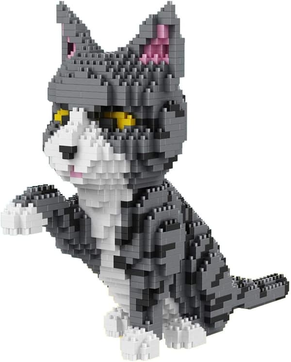 Katt som ger tass. Figur att montera med nanoblock.