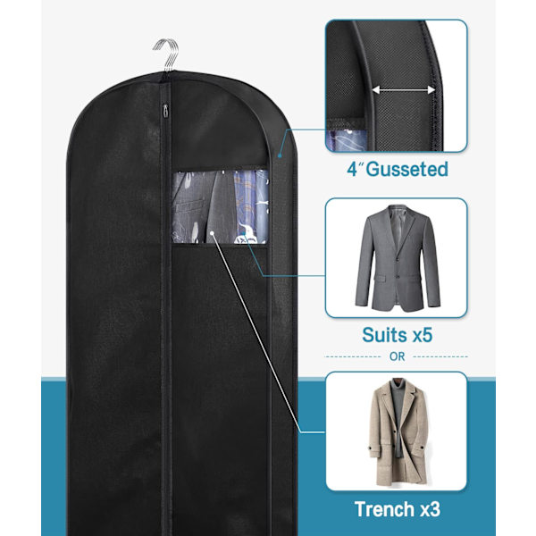 3 stk. 60*153cm bryllup smoking håndholdt foldbar jakkesæt cover tøj støv cover støvpose frakke cover hængende opbevaring
