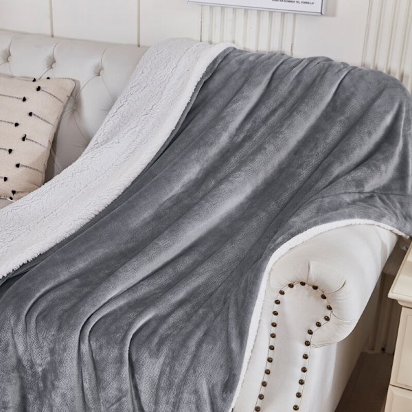 （180x200cm Grå） Pläd Polar Soffa - Vintersofffilt, Pläd Mouton soffa 2 personer mjuk och varm